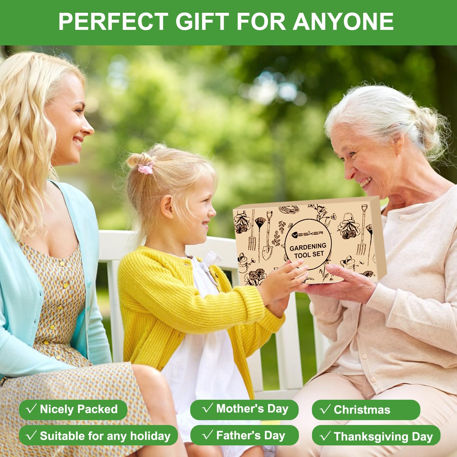Yesker Juego de herramientas de jardinería de 6 piezas de alta resistencia, suministros de jardinería, regalos para mujeres y hombres, kit de herramientas de mano de jardinería con mango ergonómico