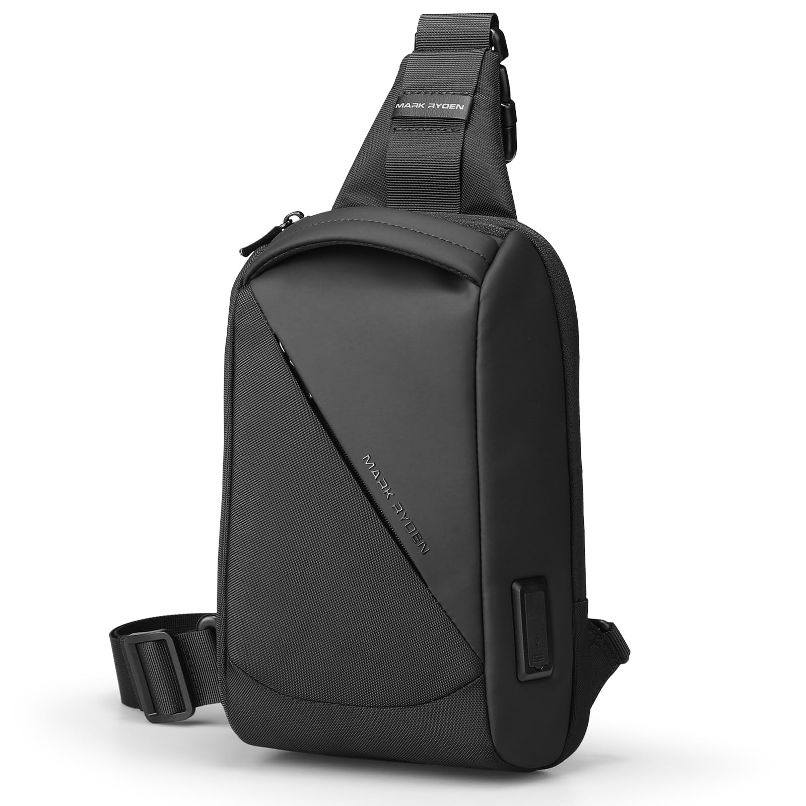 Muzee Mark Ryden - Borsa a tracolla ultraleggera da uomo, con porta USB e tasca antifurto RFID, impermeabile, per escursioni, lavoro | Ultraleggera