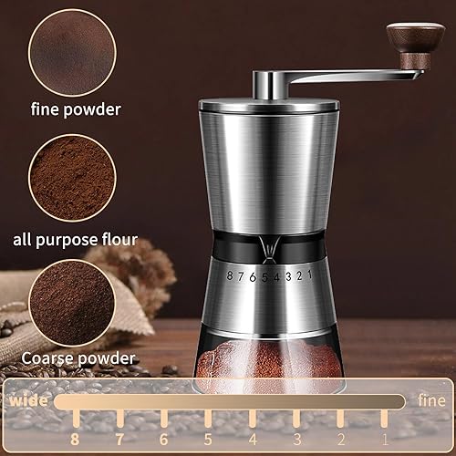 Miniatura 4 de LynsaTac Molinillo de café manual con 8 grosores ajustables, molinillo de mano Millware, fresas cónicas para granos de expreso, prensa francesa,