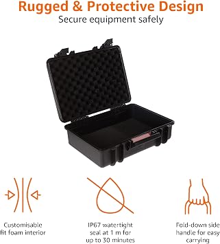 حافظة كاميرا صلبة محمولة من Amazon Basics لمعدات DSLR، مقاس قابل للتخصيص، مقاوم للماء، متوسط، أسود، 18 بوصة L x 14 بوصة W x 6 بوصة H