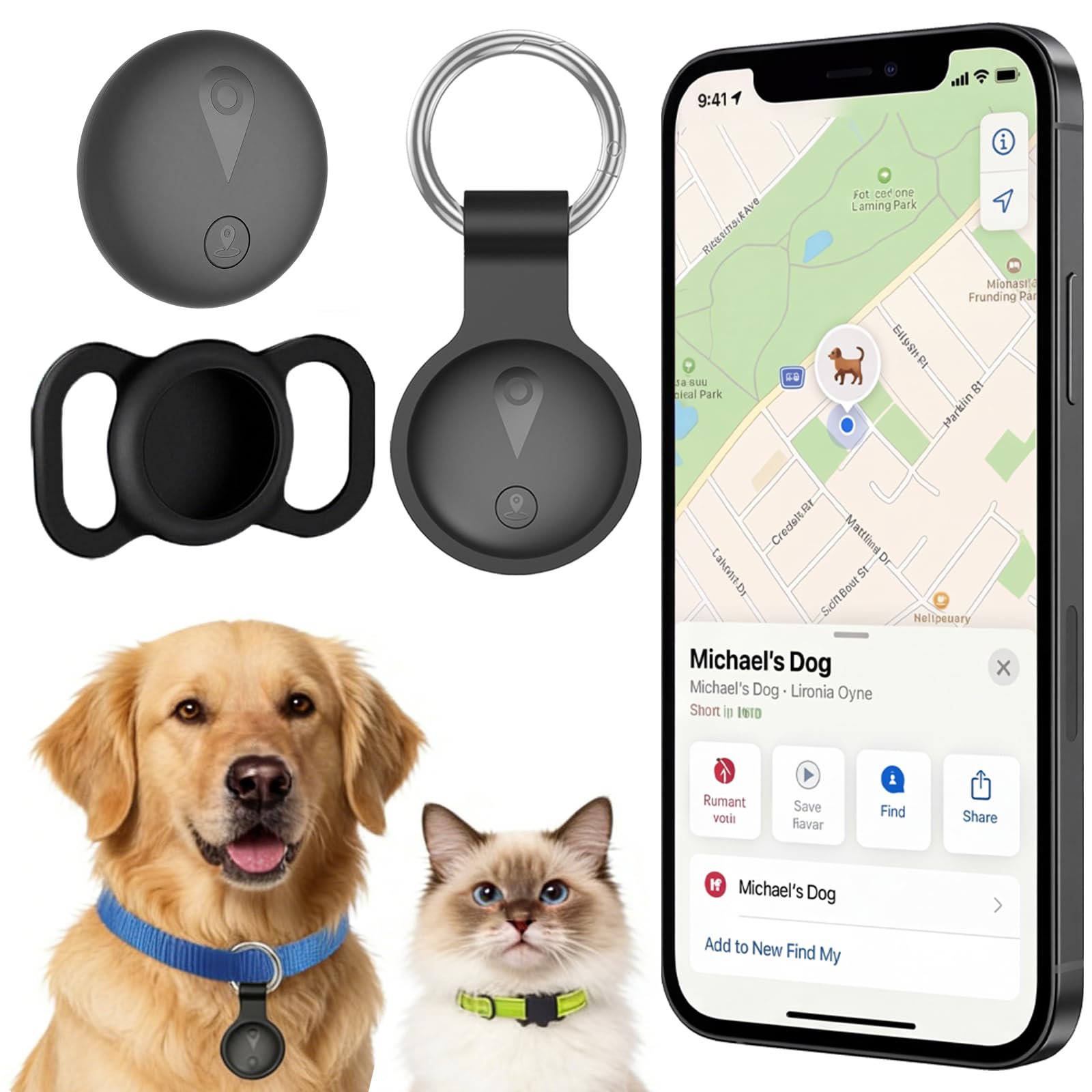 Collare GPS Gatto, Cane Plotter senza Costi Mensili, Compatibile con iOS e Android, Tracciatore in Tempo Reale, Collare Plotter Gatto, Lunga Durata con Impermeabile Tracciante Animale, Nero