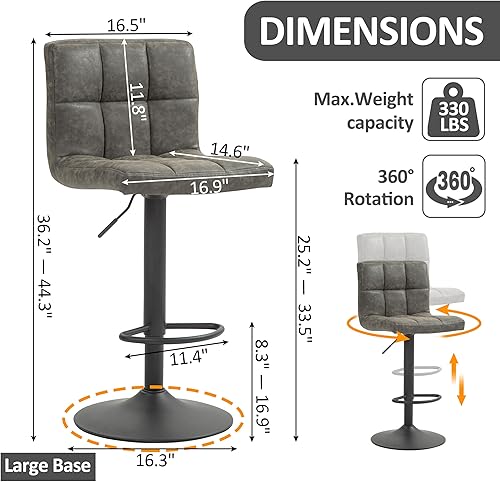 Miniatura 10 de Finnhomy Juego de 2 taburetes de bar dorados de tela de terciopelo, taburetes de bar giratorios con reposapiés y respaldo grueso en forma de L, Base