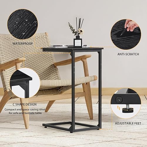 Miniatura 6 de melos Mesa auxiliar en forma de C, mesa auxiliar pequeña para sofá, mesa de sofá con marco de metal para sala de estar, mesas de sofá que se