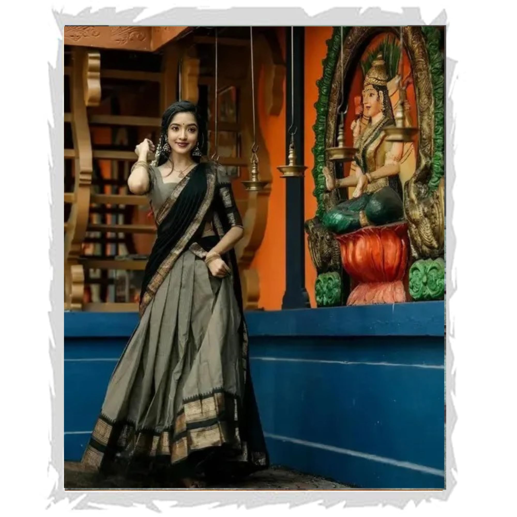 Women's Chiku Color Art Silk Semi-Stitched South Indian Lehenga Choli For Women-image-28