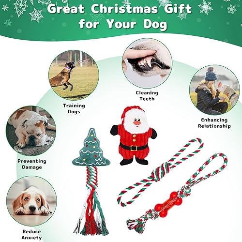 Miniatura 3 de Enido Juguetes masticables de Navidad para perros, paquete de 8 juguetes de cuerda para perros, juguetes de dentición para cachorros para perros de