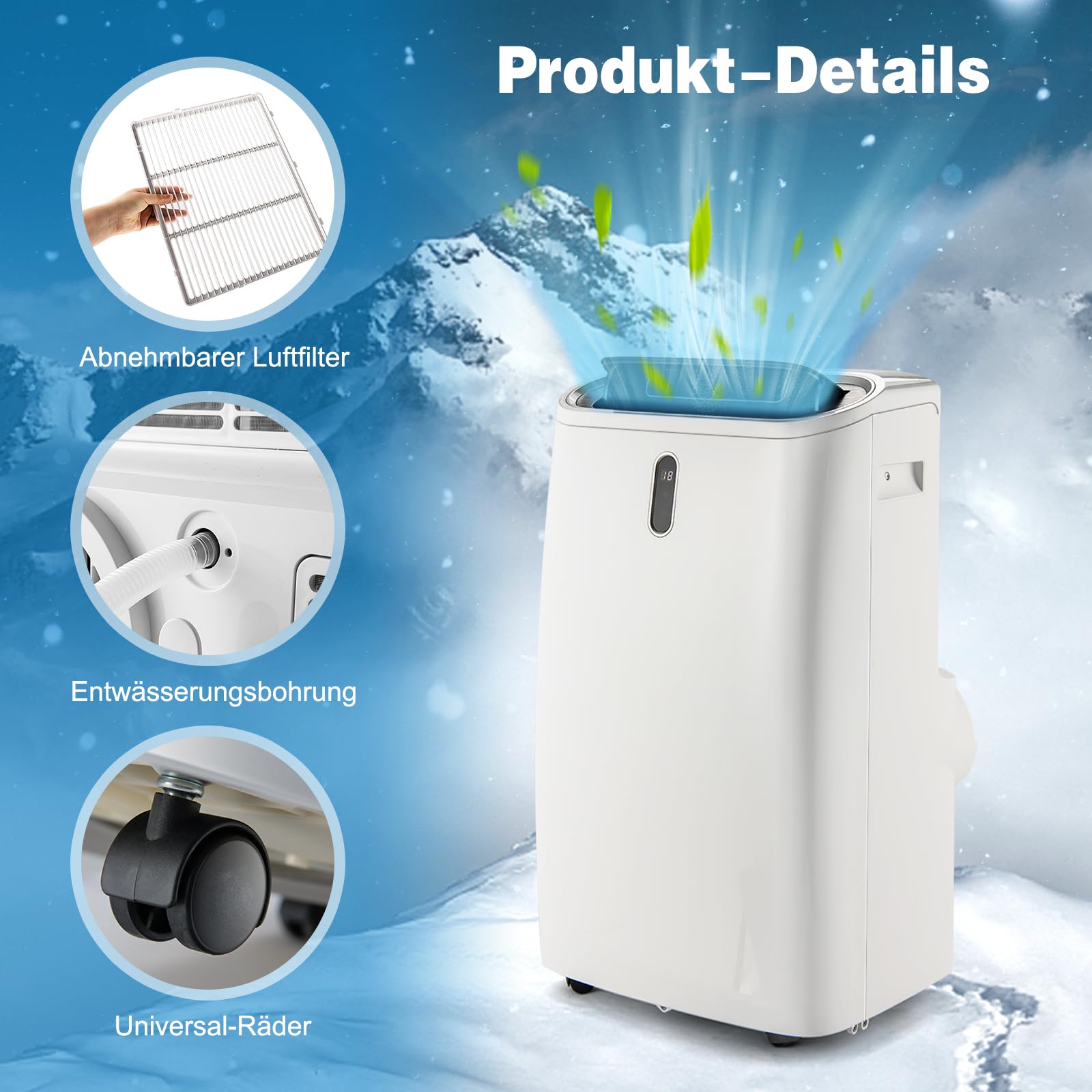 GYMAX Klimaanlage Mobil, 16000 BTU Klimagerät mit Abluftschlauch | Kühlen, Heizen, Entfeuchten, Belüften, Schlafmodus, 3 Windgeschwindigkeiten, 24H-Timer, WIFI