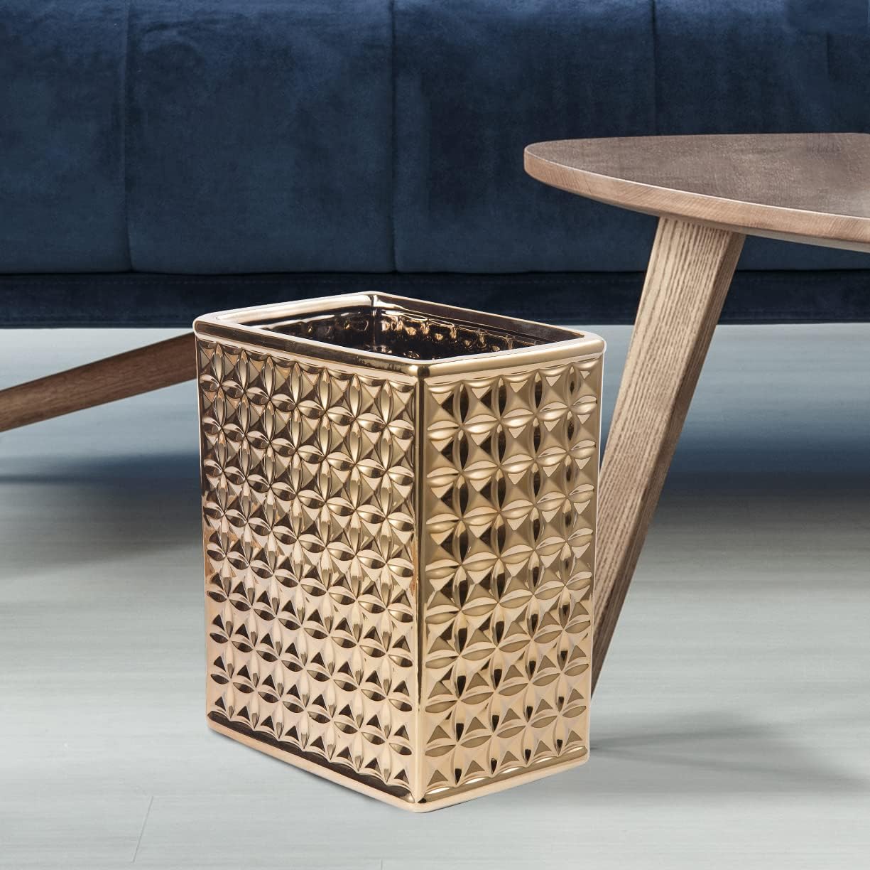 Bathroom Accessories Set 5 Piece Bath Ensemble Includes Soap Dispenser, Toothbrush Holder, Toothbrush Cup, Soap Dish and Trash Can for Decorative Countertop and Housewarming Gift, Gold