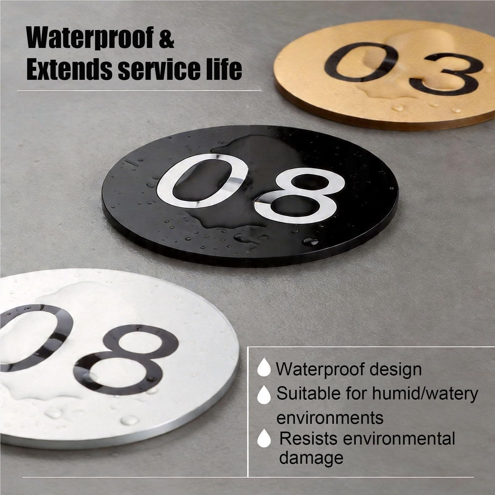 Panneaux numérotés autocollants - Avec film de protection - En acrylique - Avec film de protection - Chiffres mats - Pour une utilisation dans les armoires/restaurants (argent 1-80, D 3,5 cm)