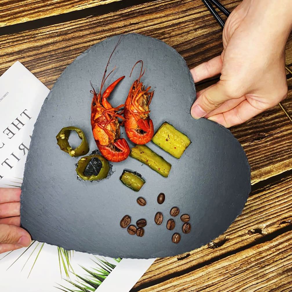 CALLARON 2 Piezas Plato De Cena Forma De Corazón De Pizarra Natural Plato Llano Para Postres o Carne Para Guardar Alimentos