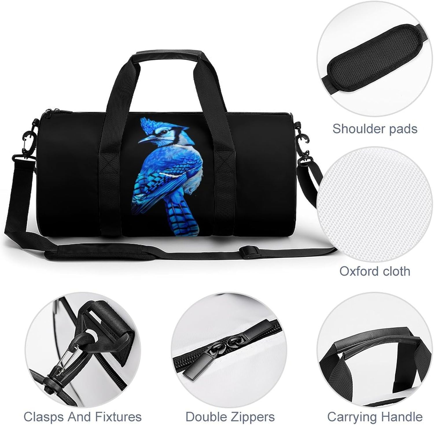 Blue Jay Bird Print Gym Sport Bag Travel Duffel Bags Weekender Carry on Tote Bags for Women Men