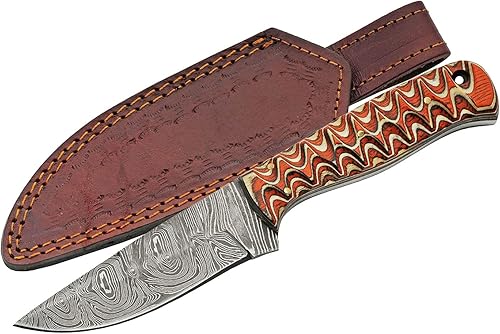 SZCO Supplies Cuchillo de caza exótico de madera retorcida naranja de 8 pulgadas con vaina