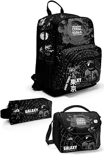 Coral High Galaxy Desenli 3'lü Okul Çanta Seti Siy