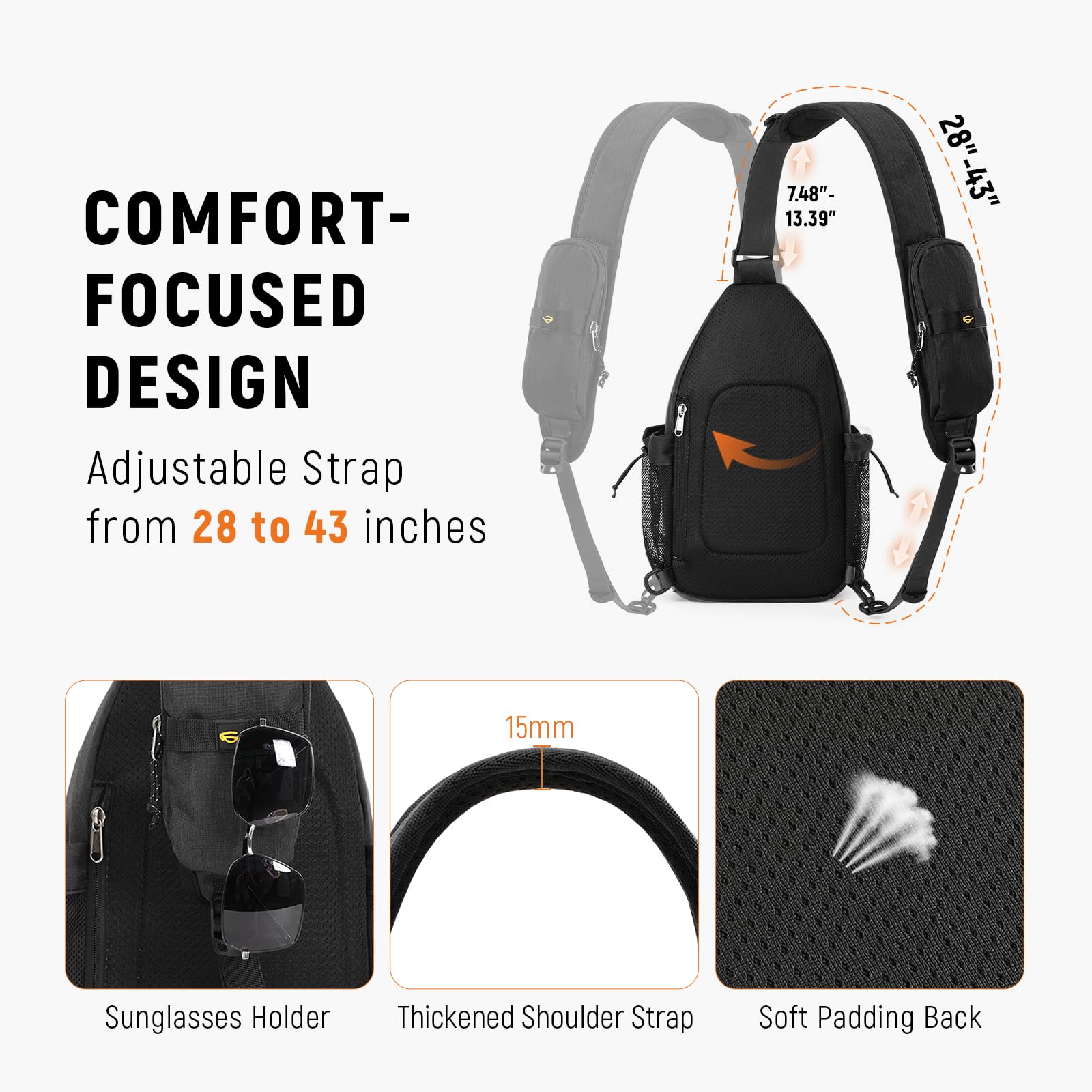 Bolso bandolera antirrobo RFID Travel Cross Body Shoulder Sling Mochila, Negro, Mediana, Bolso bandolera antirrobo 5