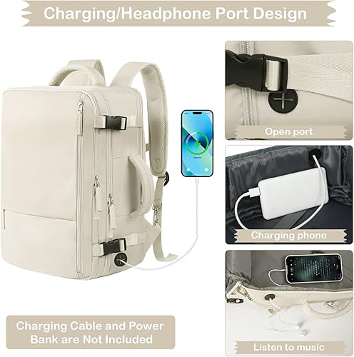 Miniatura 6 de Hanples Mochila de viaje, mochila para laptop, mochila de mano para escuela y senderismo, Beige, Mochilas de viaje