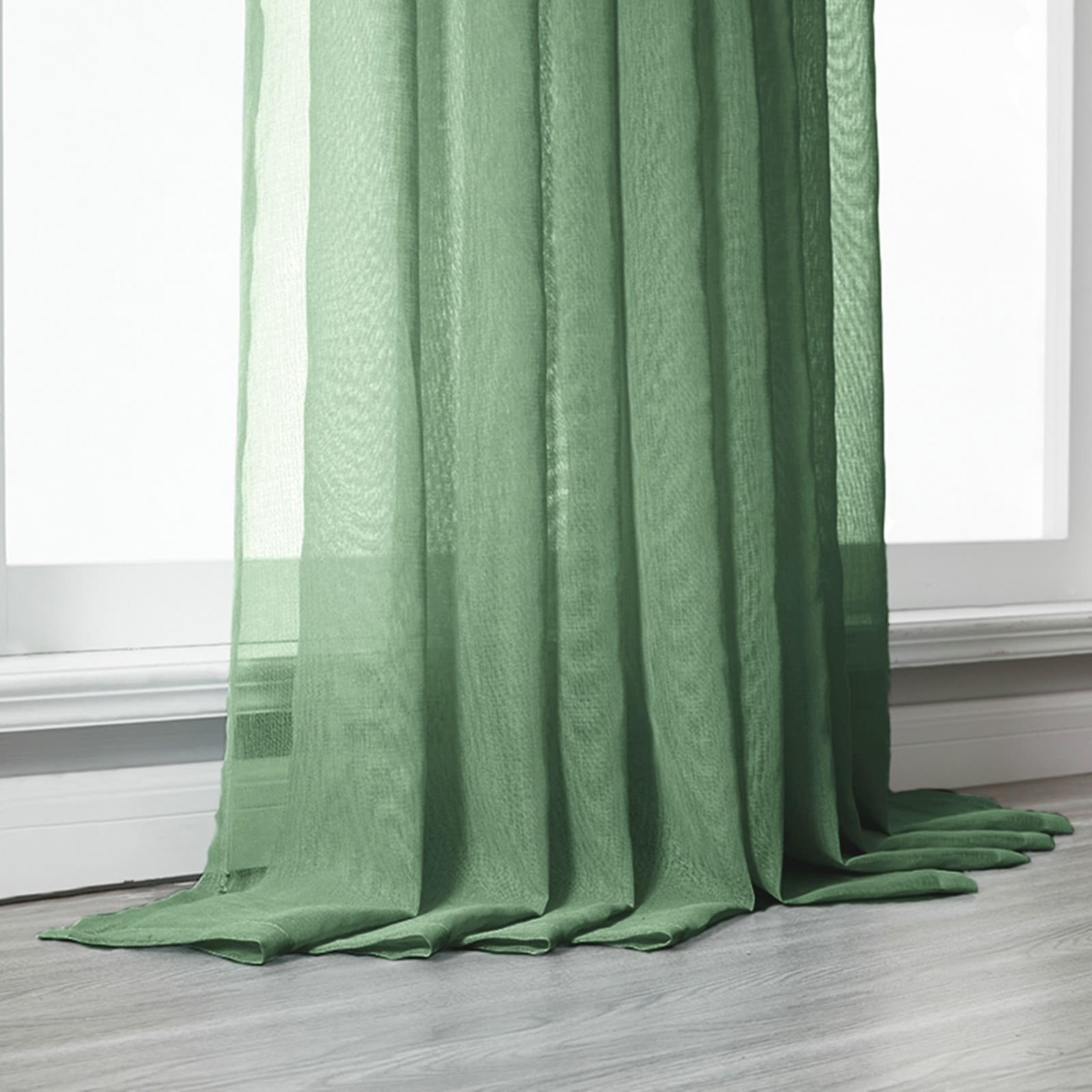 Whoiy Transparente Voile Gardinen Grün mit Ösen, Polyester Semi Sheer Curtain Einfarbig Kurz 2 Stück für Schlafzimmer, H244 x B132 cm