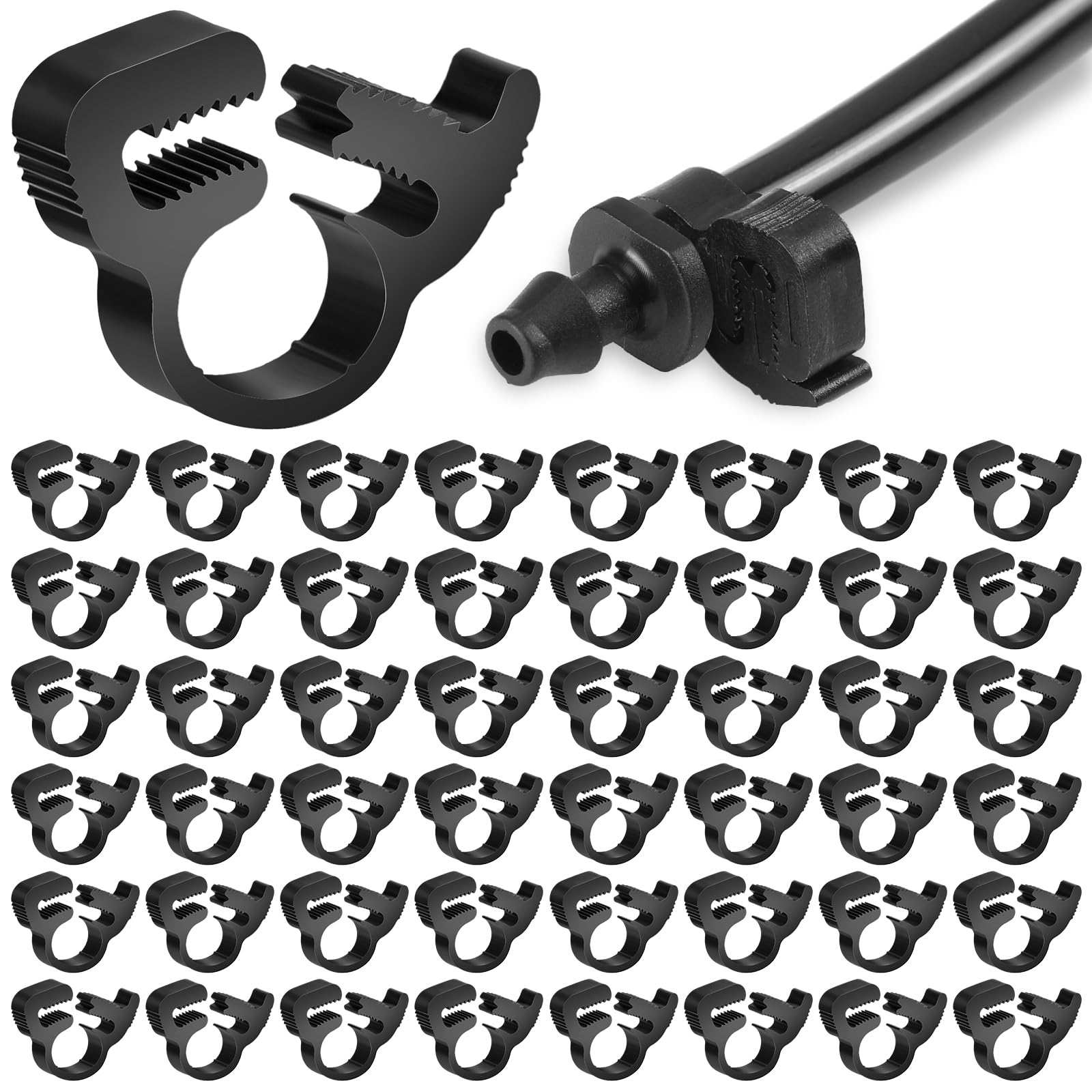 25 Pcs 1/4" Irrigation Hose Clamps Double Gripping Nylon Plastic Hose Clamps Leakproof Hose Pipe Clamp, Solution for Leaking of Drip Irrigation Kit Connector, Irrigation Fit Part Black