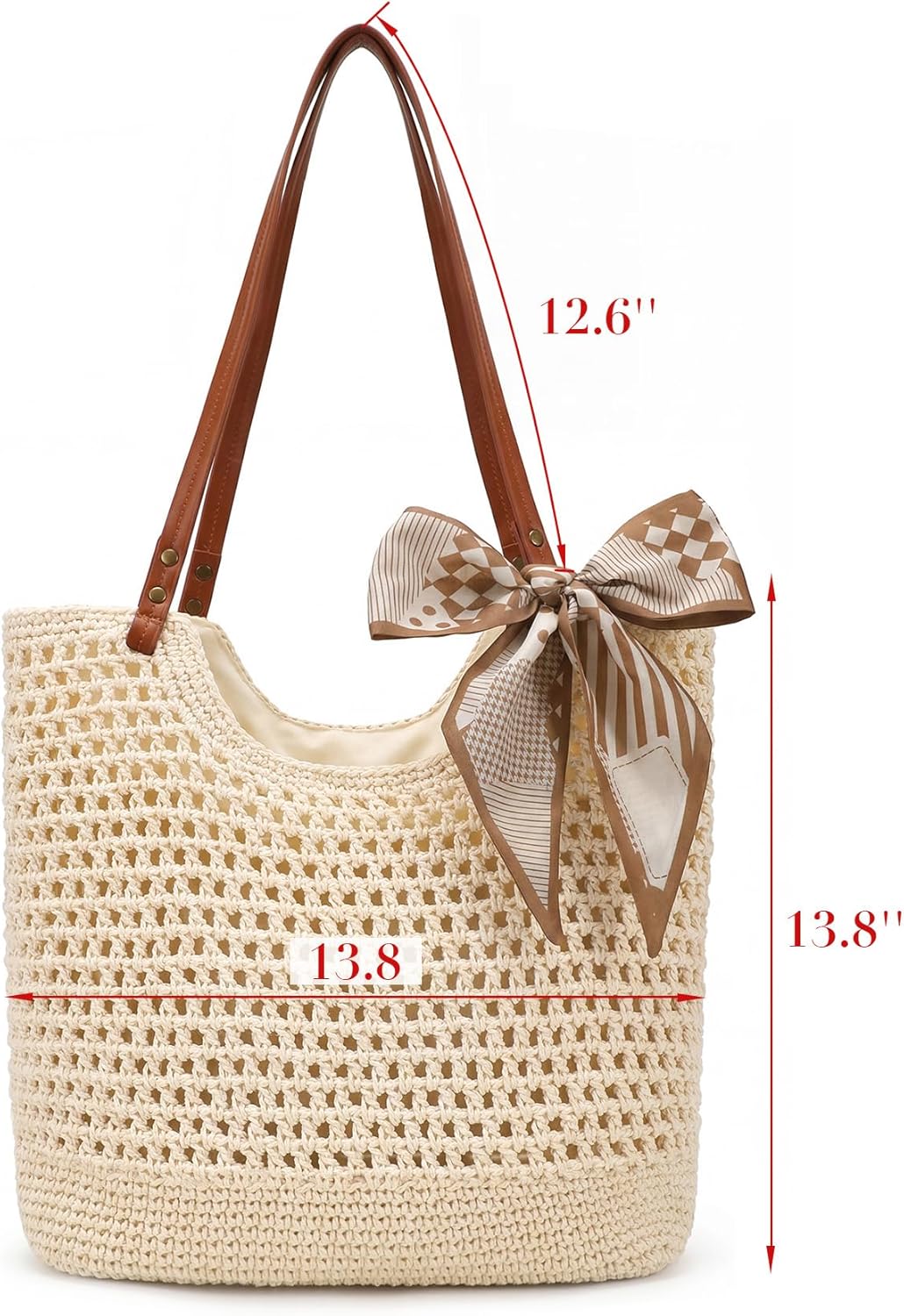 XZQTIVE Summer Beach Crochet Bags for Women Knit&Straw Woven Tote Soft Fabric Boho Shoulder Bag for Vacation Shopping