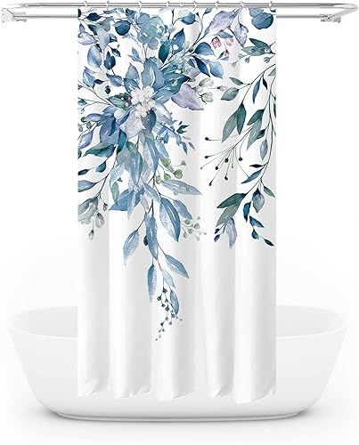 Vista 516 de Tititex - Juego de cortinas de ducha de eucalipto verde oliva, hojas de acuarela en la parte superior con decoración floral de baño, 60 x 72 Hojas