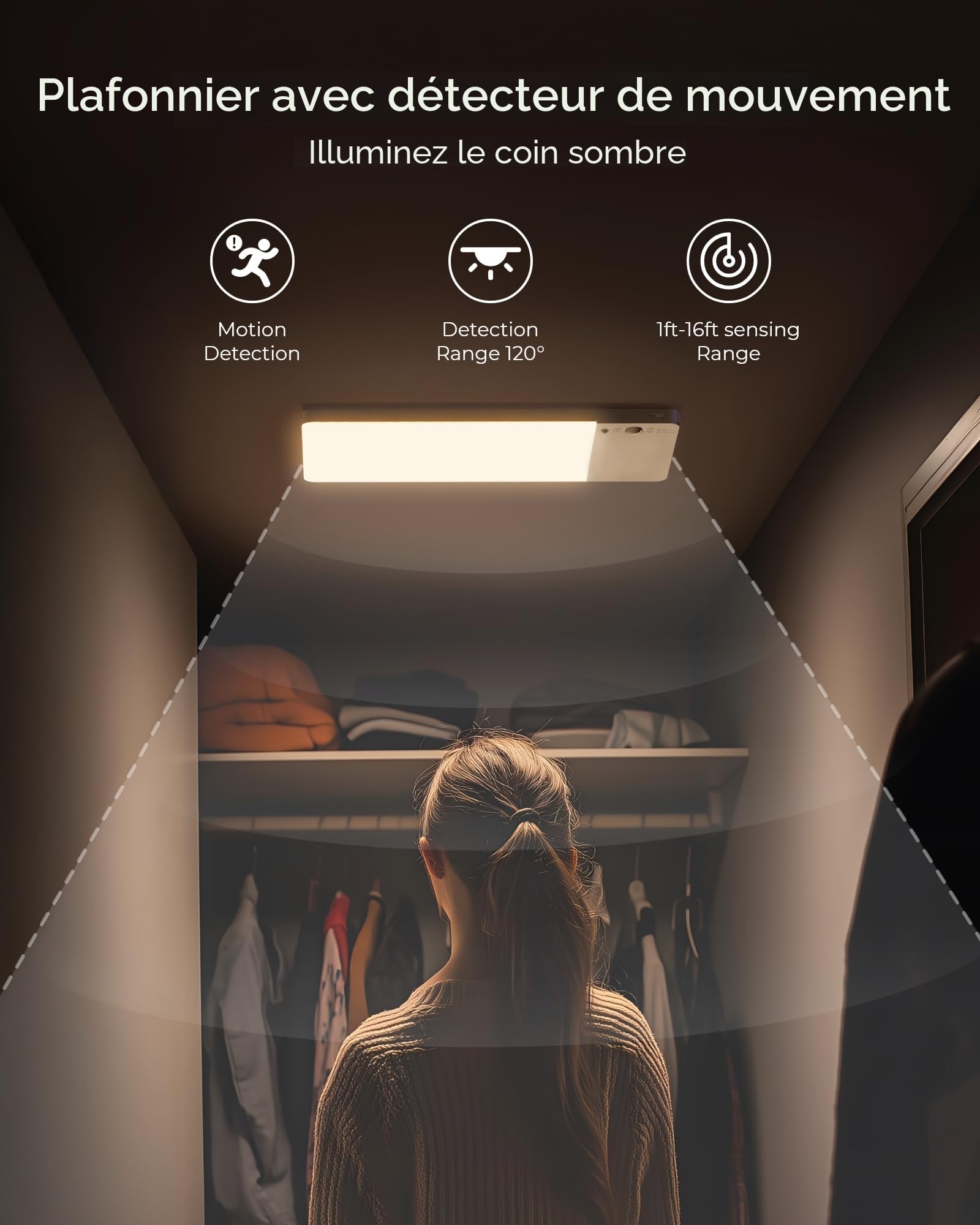 FULEN Plafonnier Rechargeable avec Détecteur de Mouvement, Lampe LED Plafond Interieur Sans Fil pour Salle de Bain, Cave ou Garage, Batterie 12,000 mAh,Télécommande Incluse‌