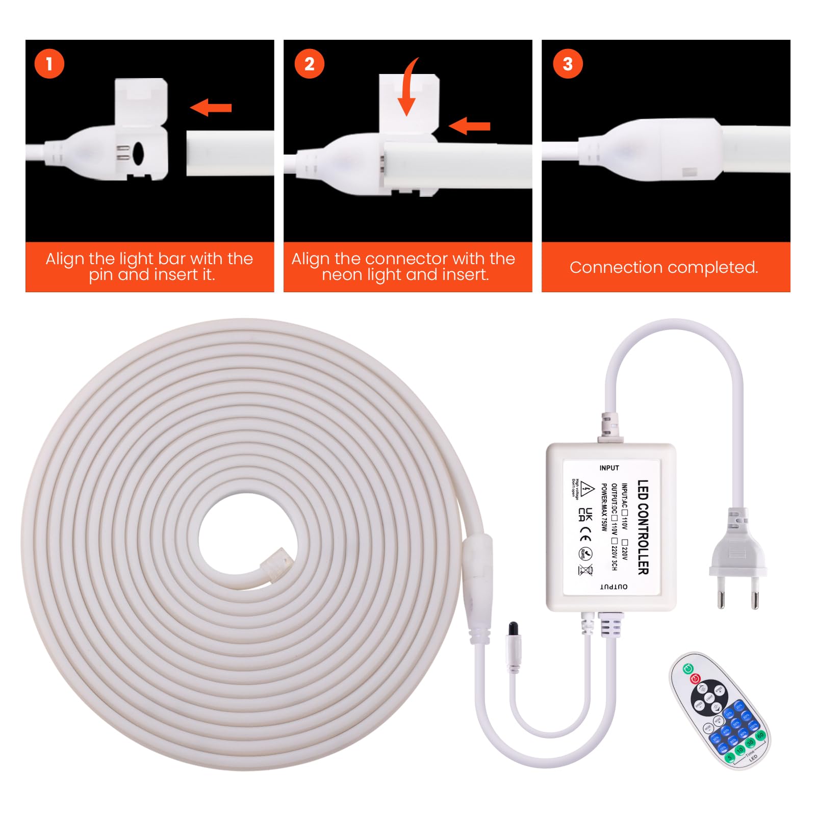 220V Néon Ruban à LED 17m,288LEDs/M Neon COB LED Strip Light,23 clés IR Dimmable Rope Lights,750W Flex Waterproof Neon Bande Lumineuse for Indoors Bedroom TV Backlight Cabinets DIY Decor