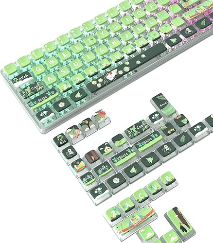 Miniatura 1 de Juego de teclas PBT de 120 teclas PBT Perfil ASA con capa de PC translúcida Dye-Sub Jungle Theme para 61688498100104Key TKL Cherry MX Gateron Kailh