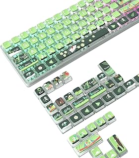 120 Key PBT Pudding Keycap Set ASA Profile with Transluscent PC Layer Dye-Sub Jungle Theme for 61/68/84/98/100/104Key TKL Cherry MX Gateron Kailh Cross Type Switch ANSI Mechanical Keyboard DIY(Green)