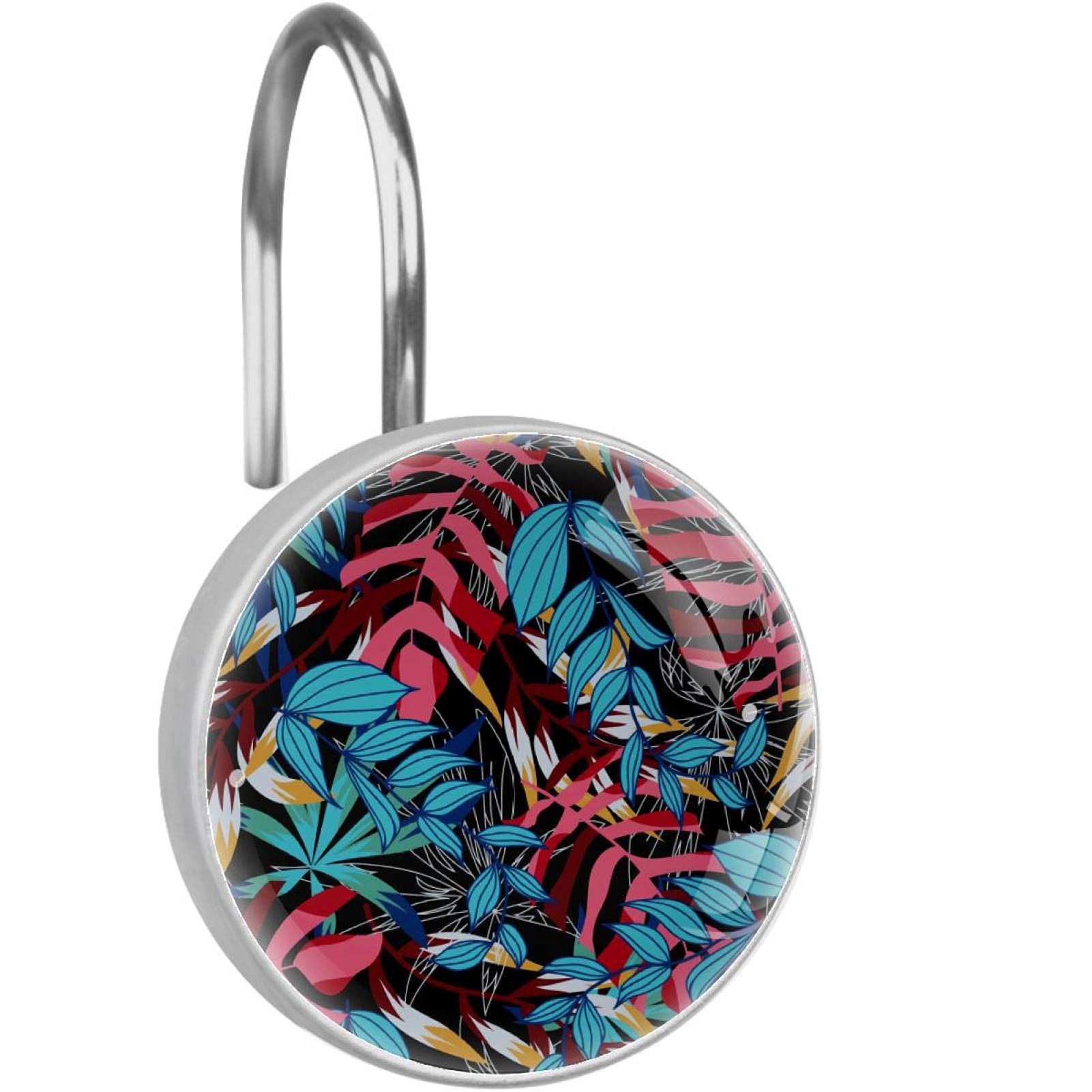 Anneaux de rideau de douche anti rouille pour tringle humide motif feuille