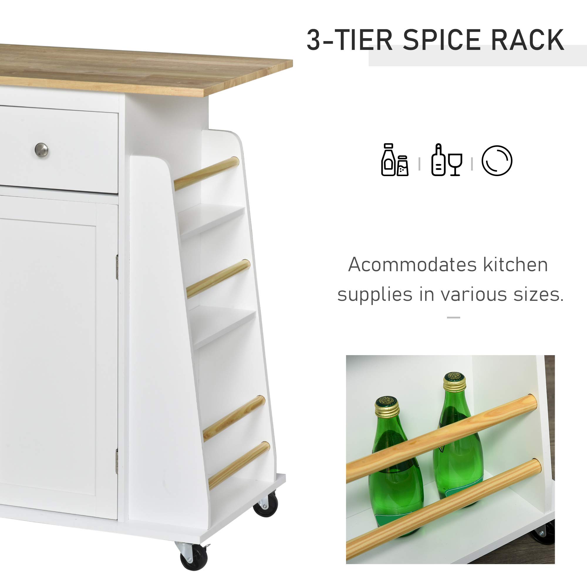 Buy Kitchen Island Storage Rolling Trolley with Rubber Wood Top, 3Tier Spice