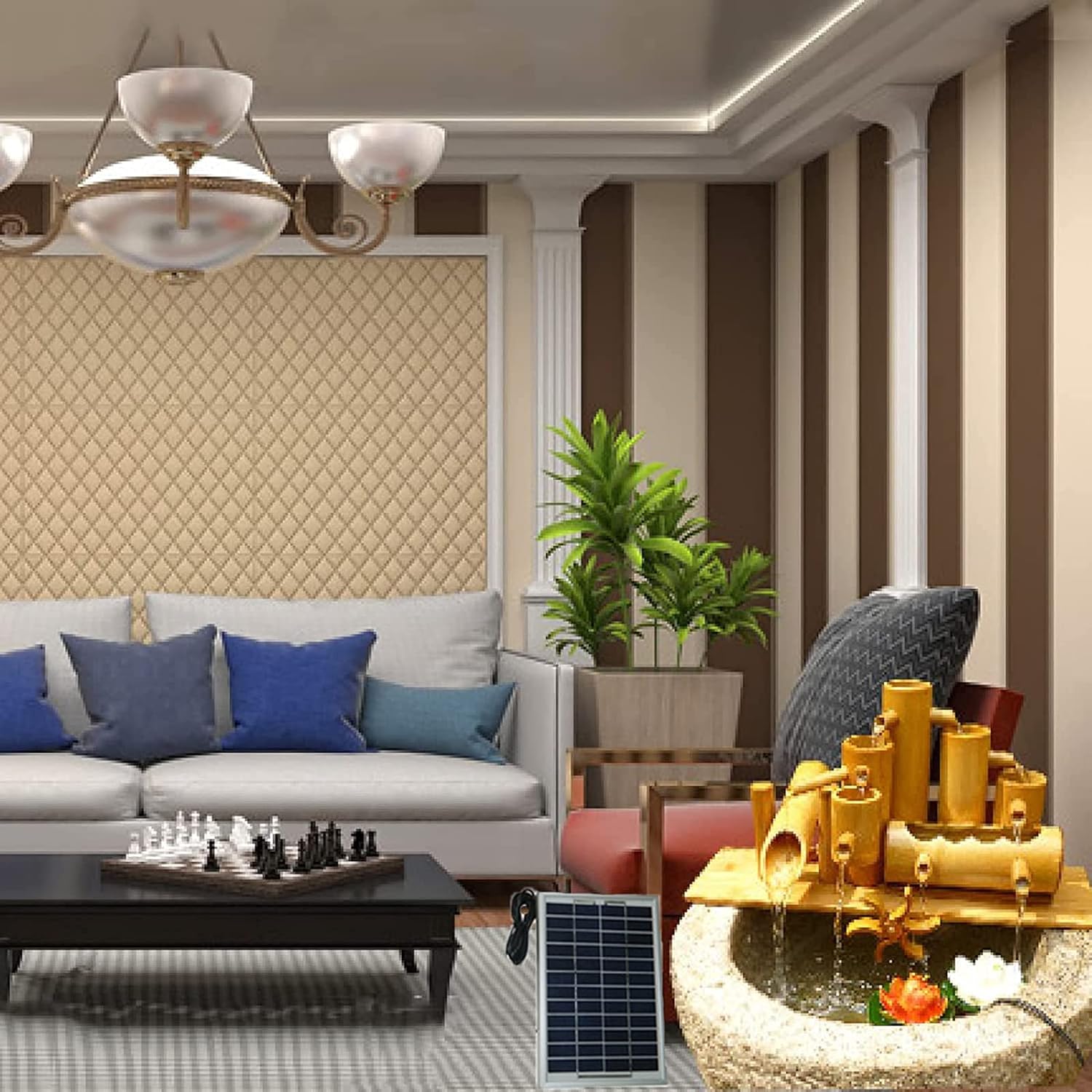 庭の水の機能 ソーラーファウンテンポンプ5wパネル ウォーターファウンテン 竹の水機能風景ソーラーウォーターポンプ日本の庭の装飾 70cm 最大60 オフ