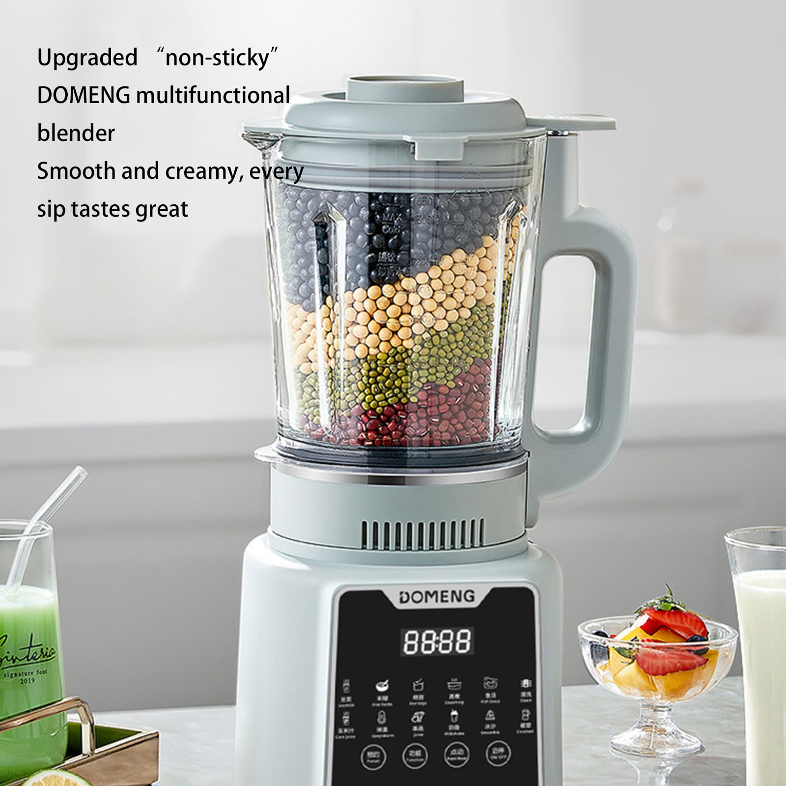 Wielofunkcyjny blender z kruszeniem 360 stopni i 14 ostrzami dla wydajności zapobiegającej przywieraniu, pojemności 1,75 l, planowania 24-godzinnego, automatycznego czyszczenia i funkcji ciepła/zimna
