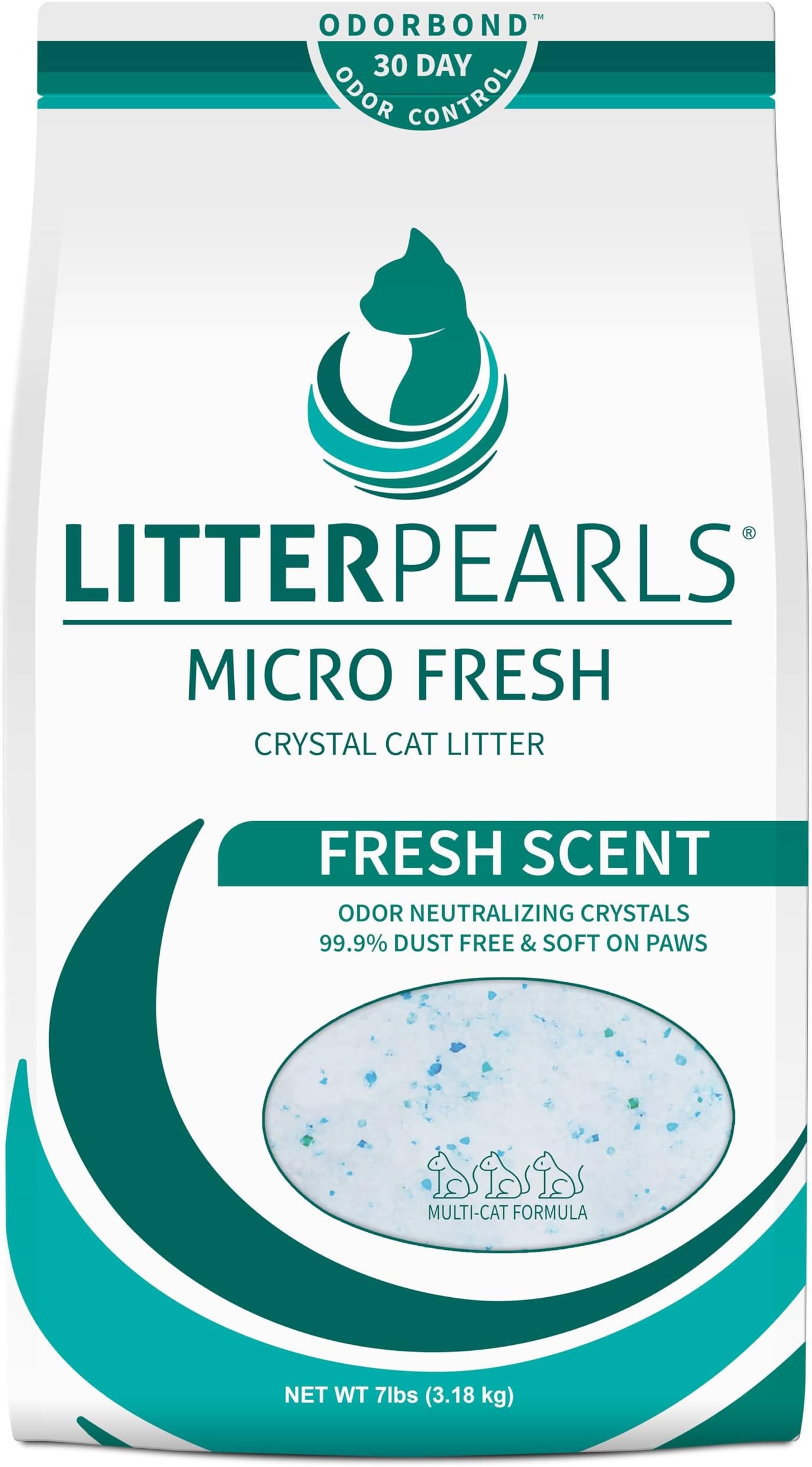 Micro Fresh Scented Non-Clumping Crystal Cat Litter with Odorbond, 7lb,White, Clear and Blue Crystals,10609