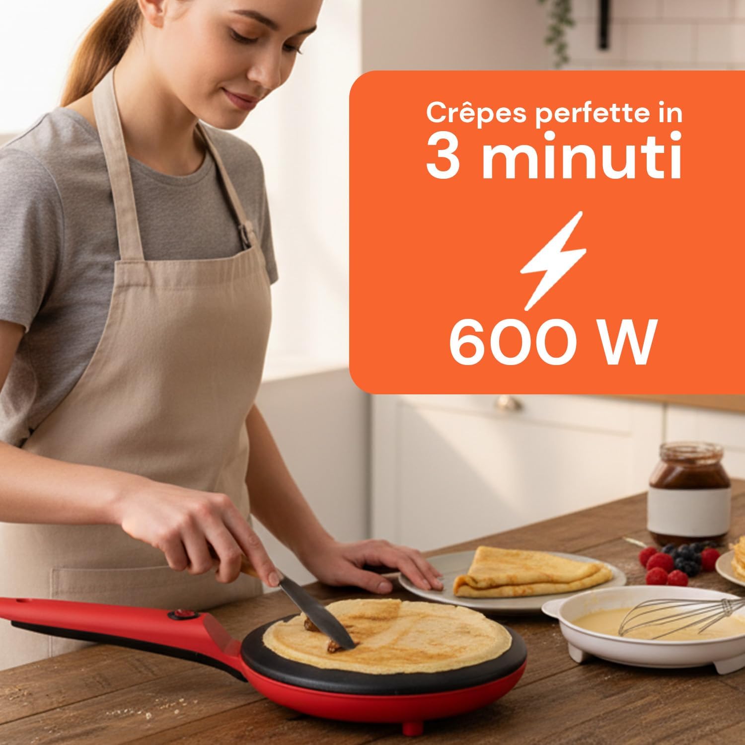 Padella per Crepes Avilia Yummi 600W 20cm Antiaderente con Ciotola e Frusta