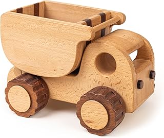 Wooden Dump Truck Toy – Solid Wood Construction Truck for Kids 3+ | Montessori Car Toy with 90° Lift Bucket | Large Wooden Construction Vehicle for Boys & Girls