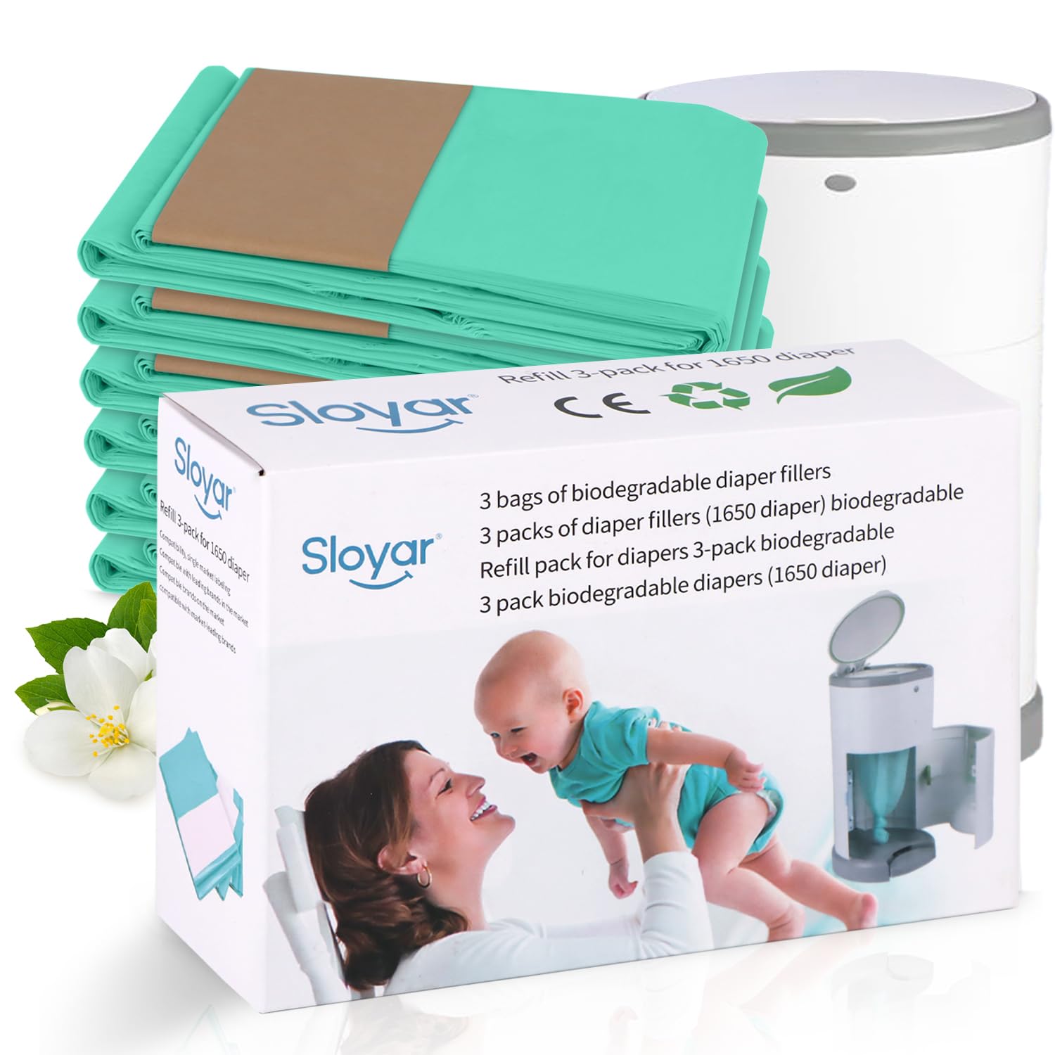Sloyar Diaper Refills compatible with Dekor Plus Pail, Most Economical Refill System, Quick & Easy to Replace, No Preset Bag Size, Lavender Scent Holds up to 1,914 Diapers, 3 Pack