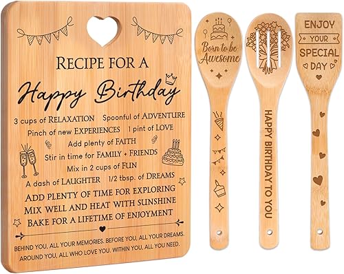 Miniatura 31 de Regalos de cumpleaños para mamá - "Receta para una mamá especial". Juego de tablas de cortar y utensilios de bambú grabados. Regalos de cumpleaños