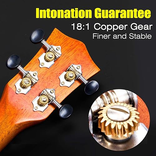 Vista 16 de Aklot - Ukelele de caoba maciza para principiantes, incluye cursos en línea y accesorios para ukelele acústico