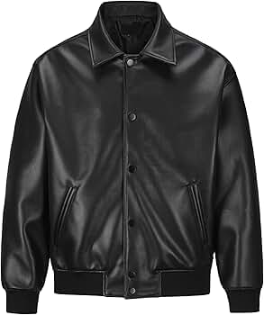 Gsywaipei Men's Baseball Collar Leather Jacket Zip Up