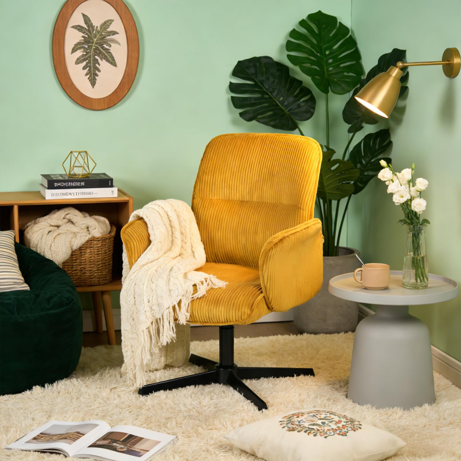 MEUBLE COSY Krzesło obrotowe z regulacją wysokości krzesło do salonu, sztruks, żółty