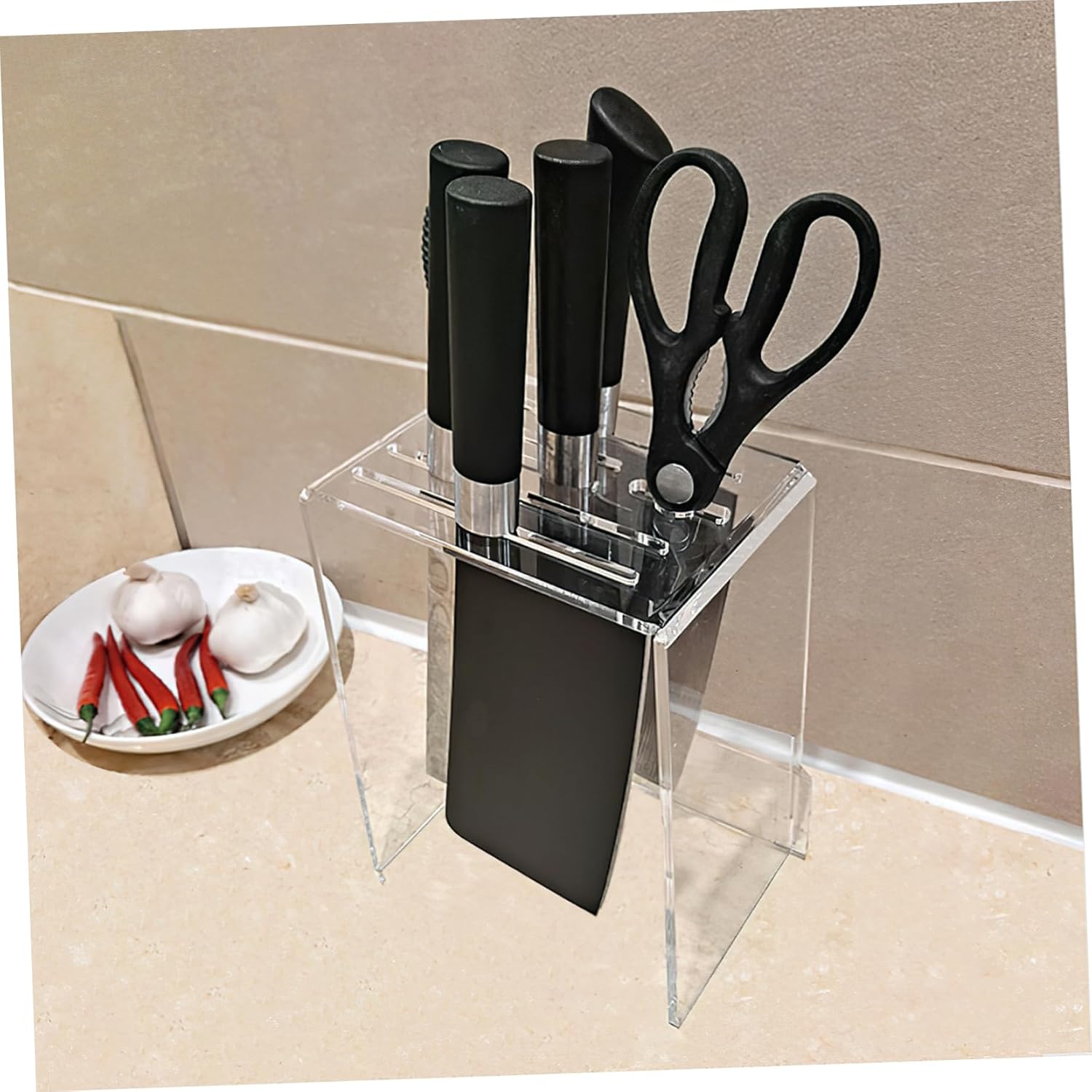 Cabilock Kitchen Acrylic Cutter Organizer Multifunctional Transparent Utensil Holder for Tidy Kitchen Storage Thick Design for and Easy Access to Cutters and Knives