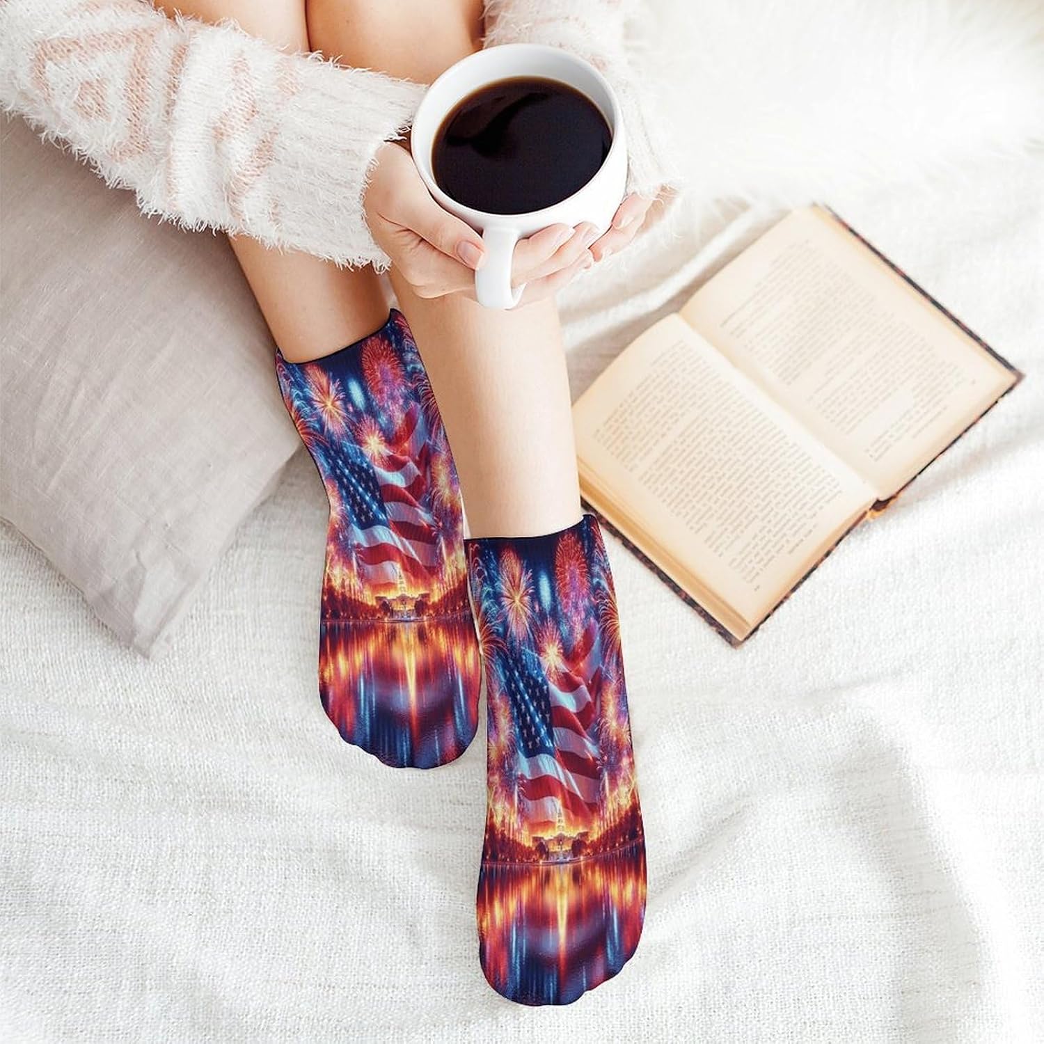 Independence Day American Flag 5Pairs Low Cut Ankle Socks for Women No Show Casual Breathable Athletic Socks for Sport