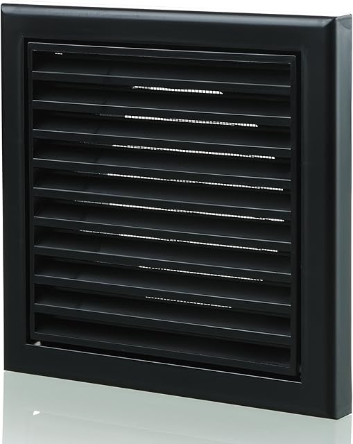 100 mm Plastic Louvred Wall Vent Grille 4 Inch Black Ceiling Extractor Fan Bathroom Cover with Flyscreen For Internal Or External Use Tumble Dryer Ventilation House Fans Hydroponics