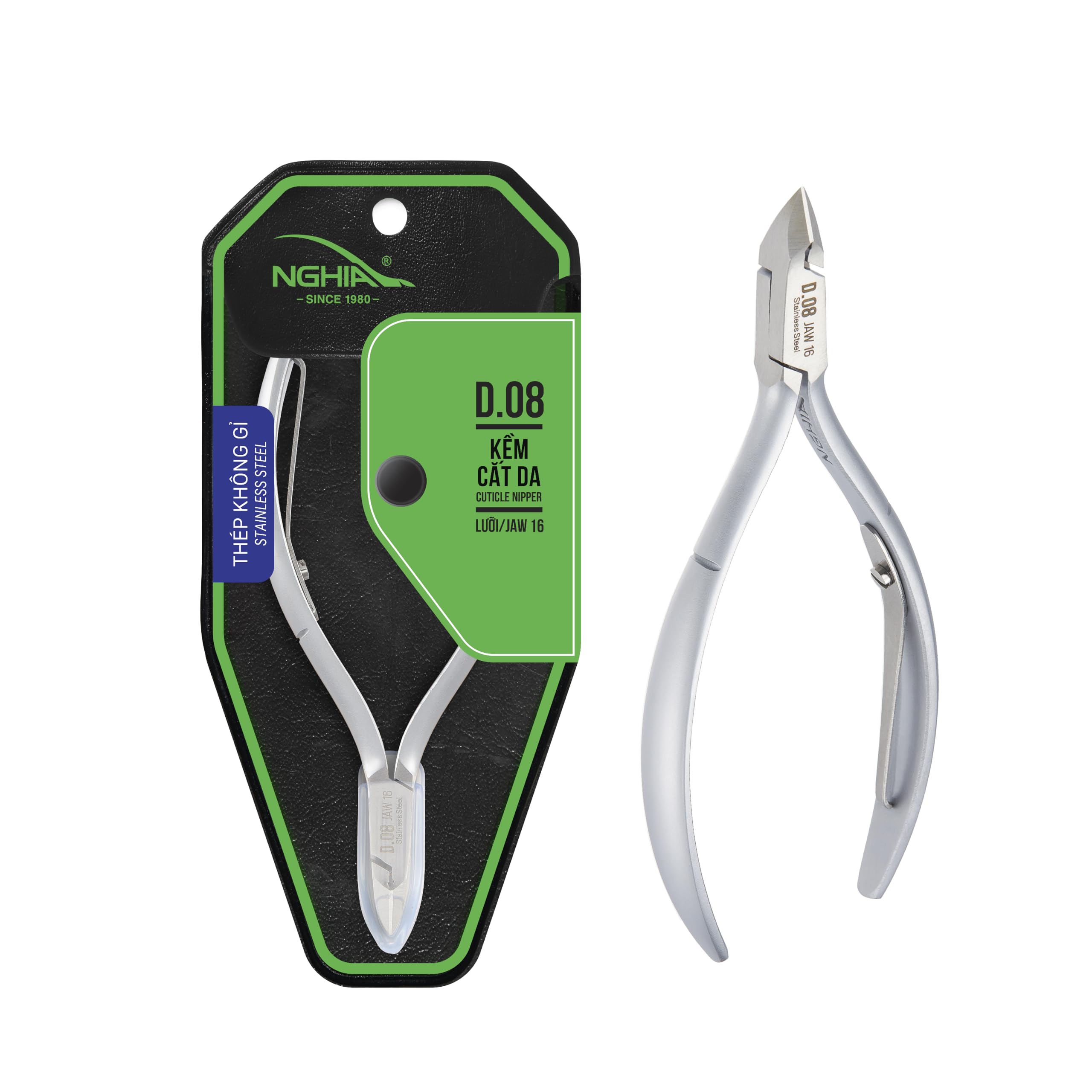 NghiaCuticle Nipper - D-08 JAW 16 | Stainless Steel | Durable and Sharp | Ergonomic Design | Grey Plated | Ideal for Salons and Home Use