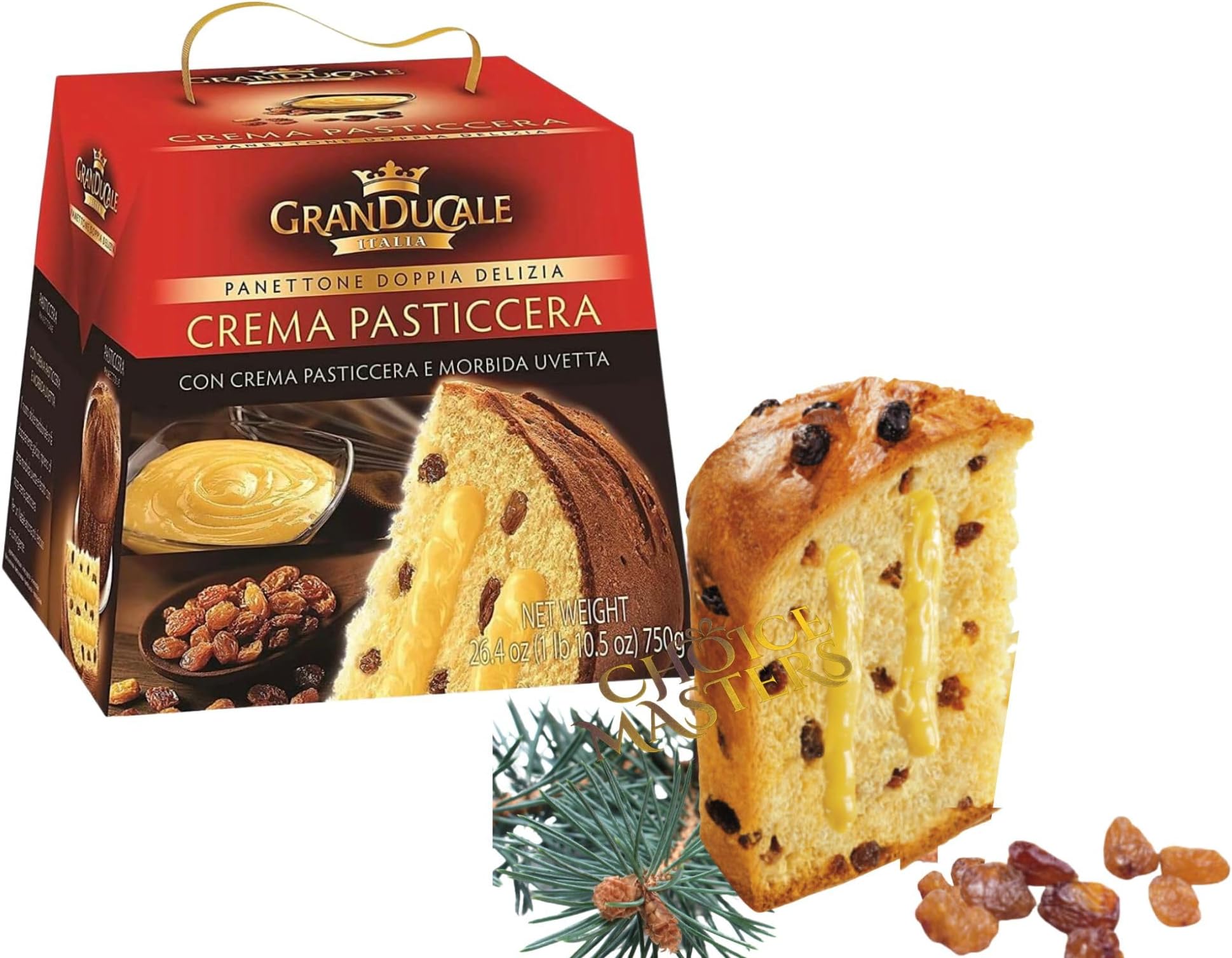 Panettone - Gran Ducale Doppia Delizia Crema Pasticcera Con Crema Pasticcera Morbida Uvetta (Double Delight Panettone Filled With Custard & Raisins) 750 g