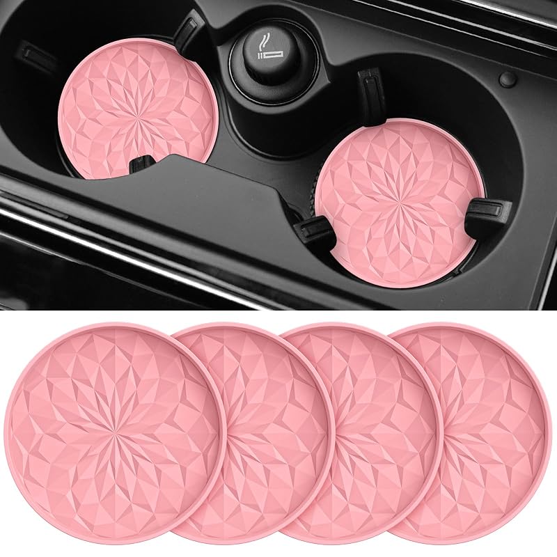 Porta-Copos Automotivo de Silicone ME.FAN Redondo Rosa, 7 cm, Kit com 4