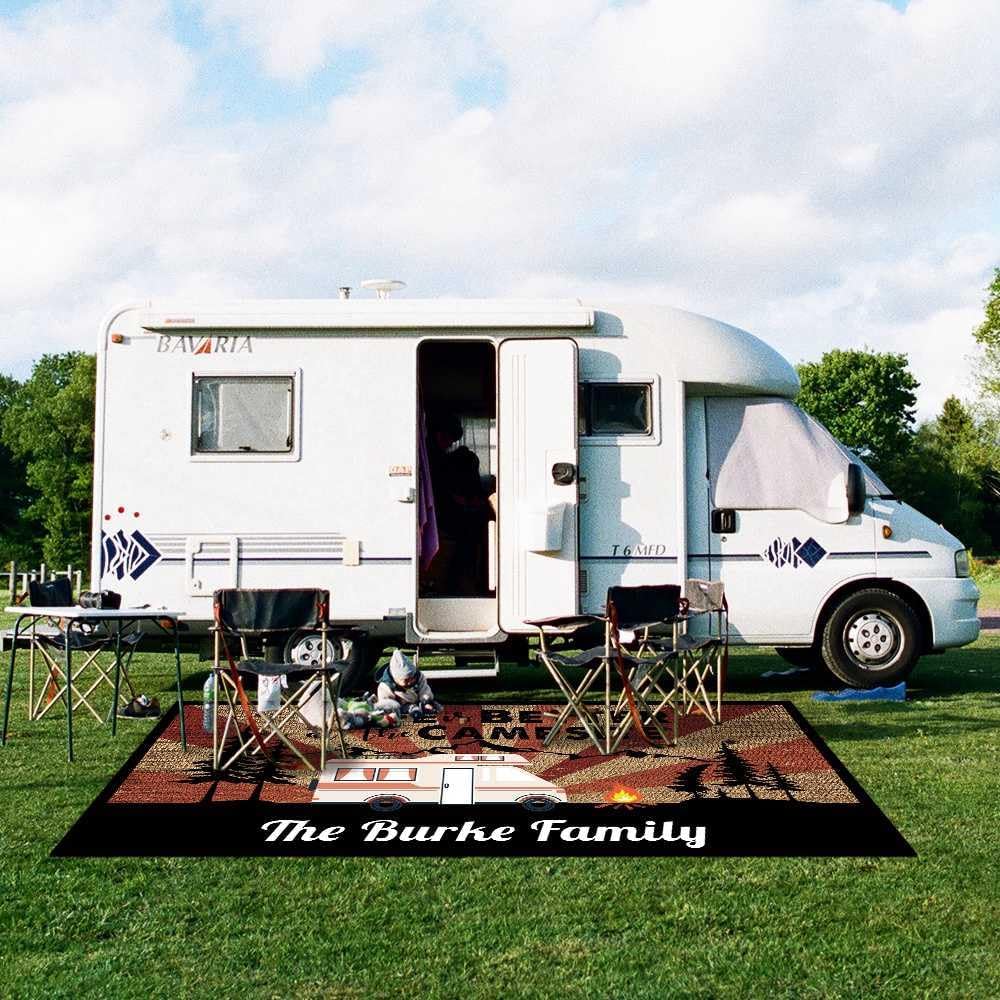 Custom Name Camping Rug Welcome to Our Campsite Outdoor Rug Personalized Camping RV Trailer Campfire Stripe Floor Mat for Camping Picnic Beach Camp Patio 70 x 108 Inch S19