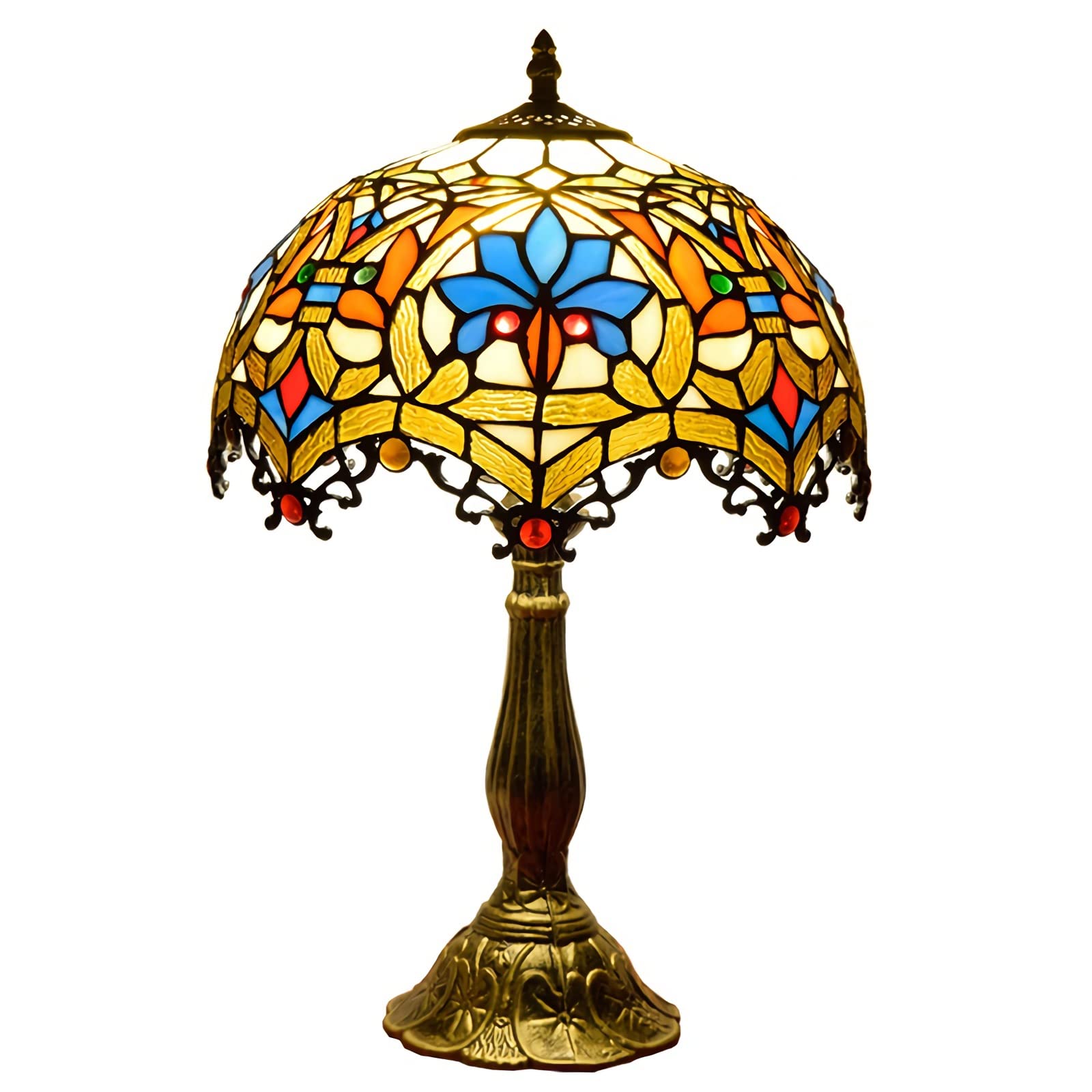 XANAYXWJ Stylowa barokowa stołowa, 12-calowa wiktoriańska witrażowa lampka nocna, podstawa E26 w stylu vintage lampka do czytania do salonu sypialnia