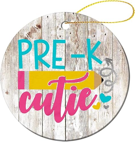 Miniatura 1 de Adorno redondo de cerámica para prekínder de preescolar y regreso a clases, primer día de pre-K, letrero de adorno para árbol de Navidad, decoración