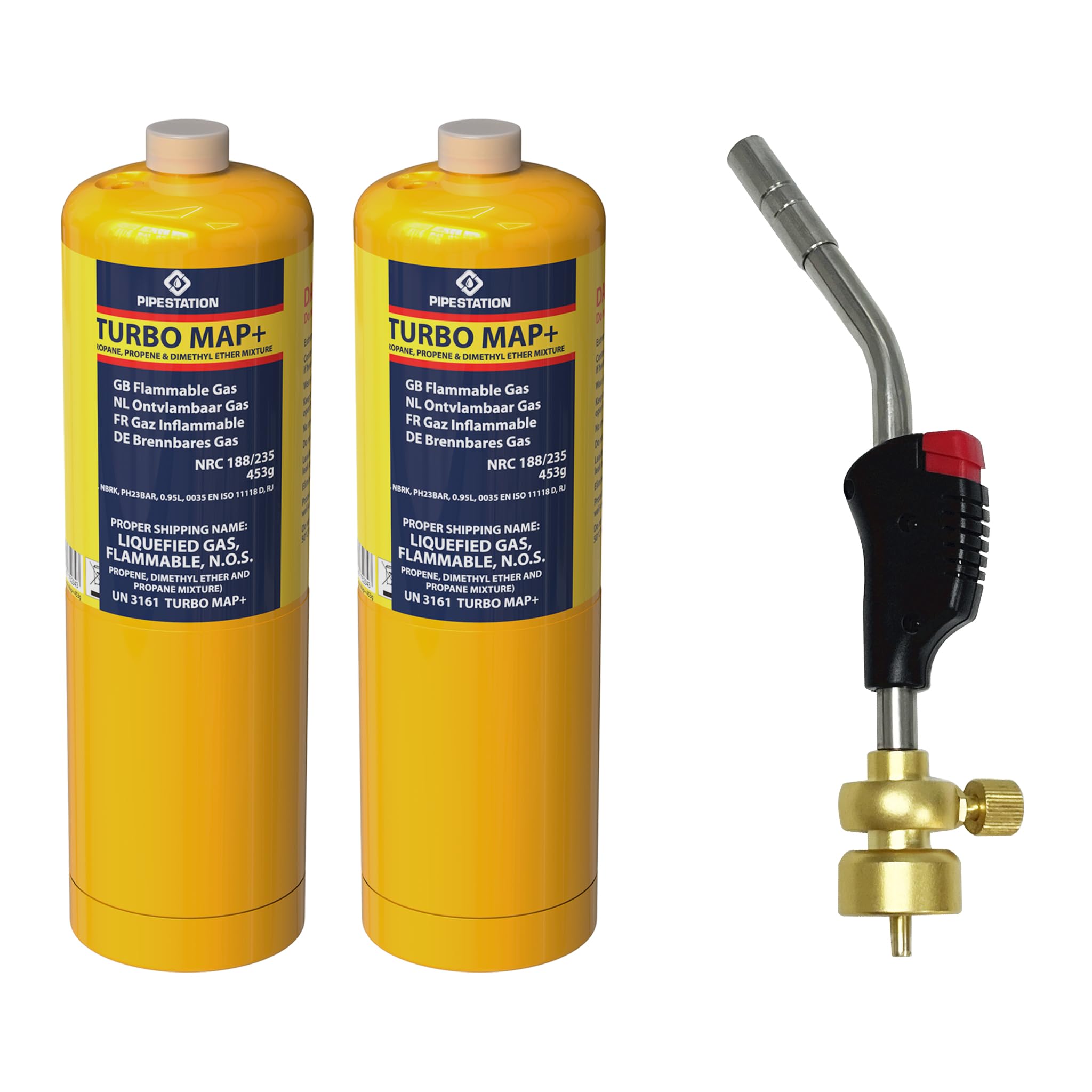 Pipestation Mapp Gas Canister | Map Plus Gas Bottle Cylinder For Propane Blow Torch Plumbing Blowtorch | Map Gas Cartridge For Gas Torch | Gas For Blow Torch (Trigger Torch + 2X Mapp Cylinders)
