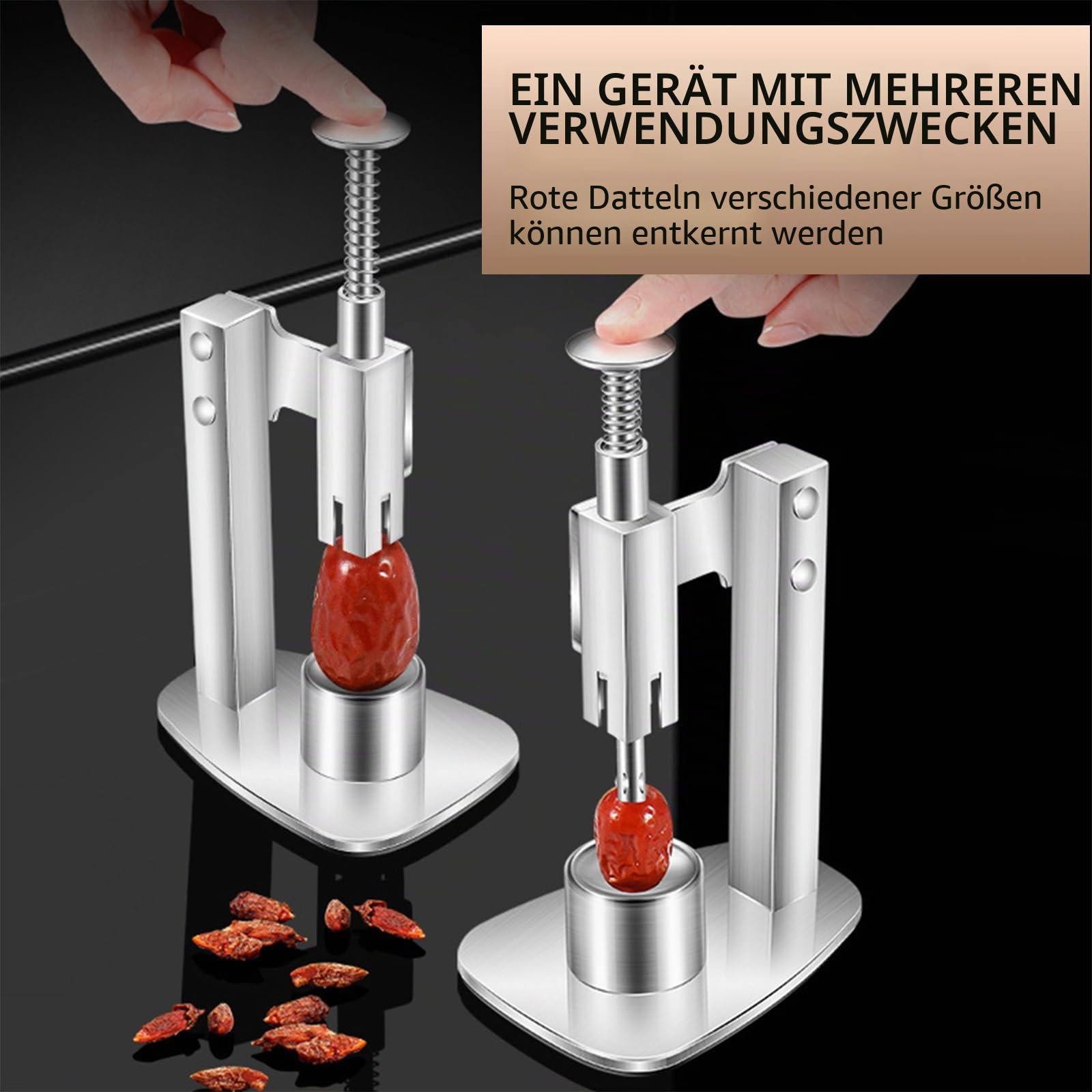 Kirschentkerner, Push-Down Edelstahl Kirschentkerner zum schnellen Entkernen, Kirschkernentferner, Manueller Kirschentsteiner, Kirschenentkerner für Kirschen, Beeren und Weißdorn