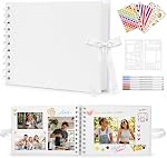 DazSpirit A5 Scrapbook Photo Album, 20 Sheets/40 Black Pages, DIY Memory Book with 6 Metallic Pens and 8 Photo Stickers for Wedding, Travel and Anniversary